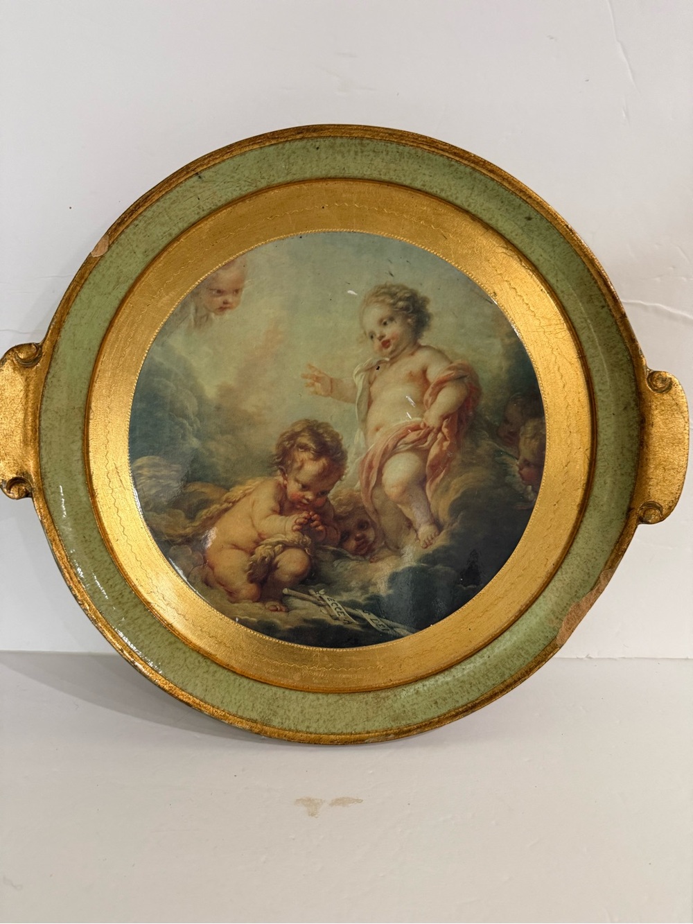 VINTAGE NEIMAN MARCUS Cherub  ITALIAN ROUND TRAY FIORENTINO CHERUB Italy Large